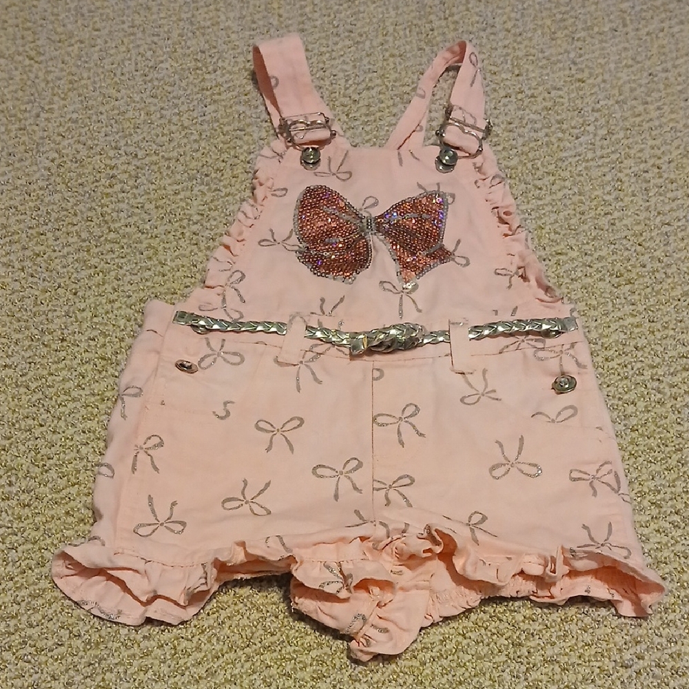 Pink Kids Overalls with Bow Design Used With Light Stains